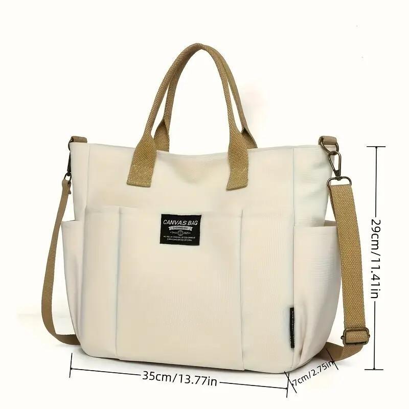 Multi Pocket Tote Bag For Women, Retro Canvas Shoulder Bag, Versatile Crossbody Bag For Daily Use.