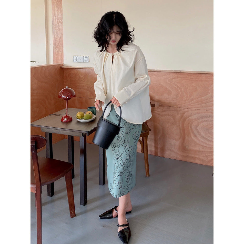 Spring Summer Sweet Flower Pattern Straight Skirt
