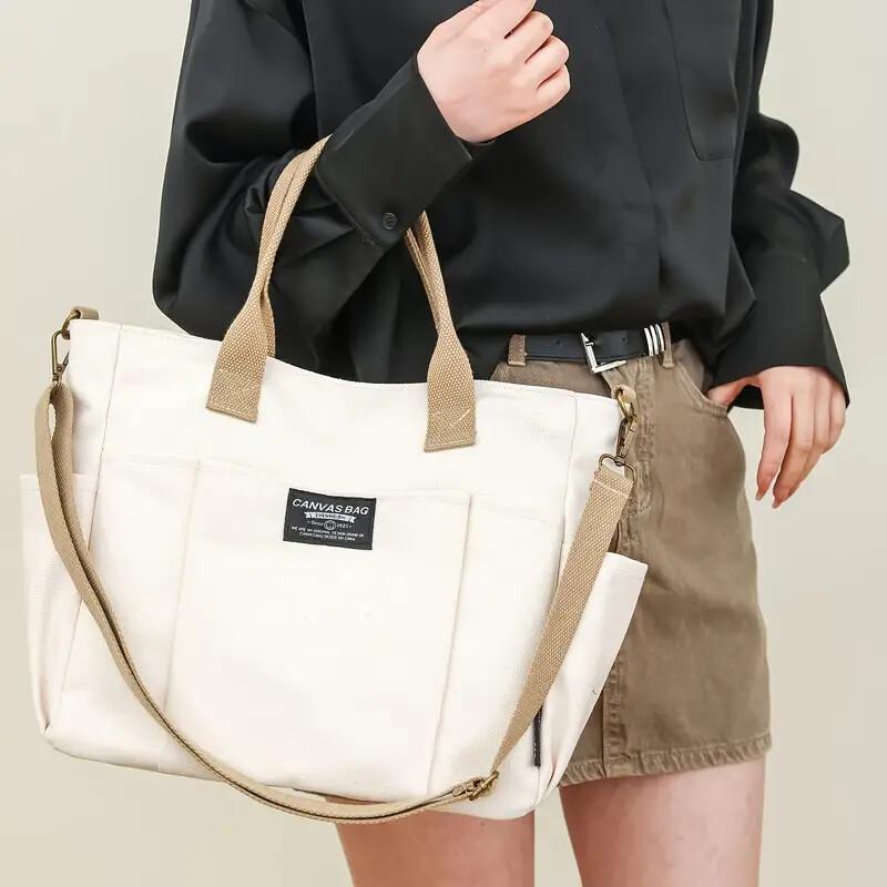 Multi Pocket Tote Bag For Women, Retro Canvas Shoulder Bag, Versatile Crossbody Bag For Daily Use.