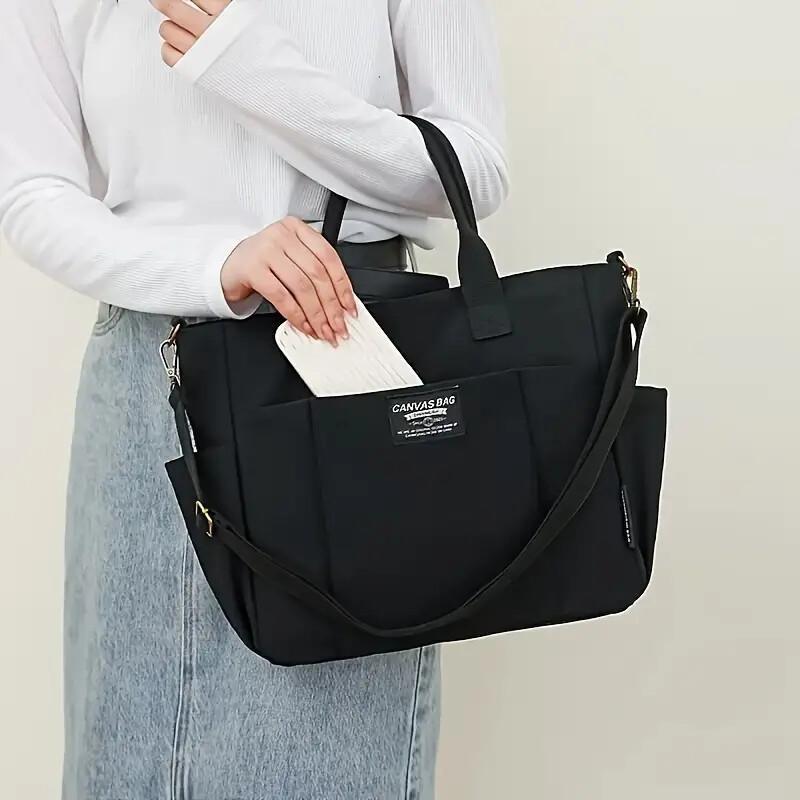 Multi Pocket Tote Bag For Women, Retro Canvas Shoulder Bag, Versatile Crossbody Bag For Daily Use.
