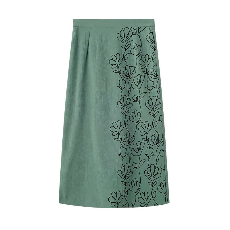 Spring Summer Sweet Flower Pattern Straight Skirt