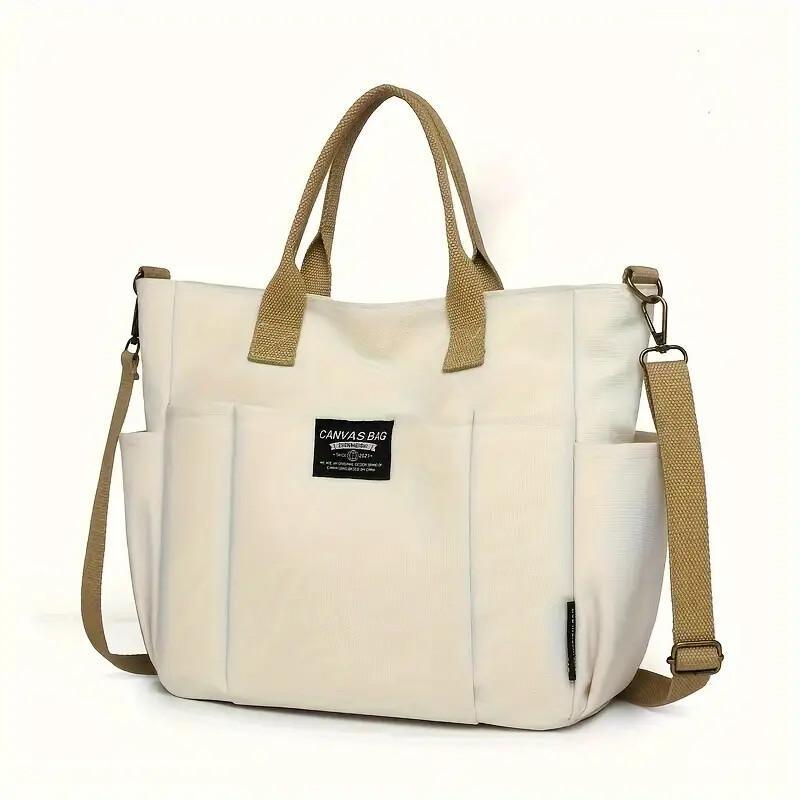 Multi Pocket Tote Bag For Women, Retro Canvas Shoulder Bag, Versatile Crossbody Bag For Daily Use.