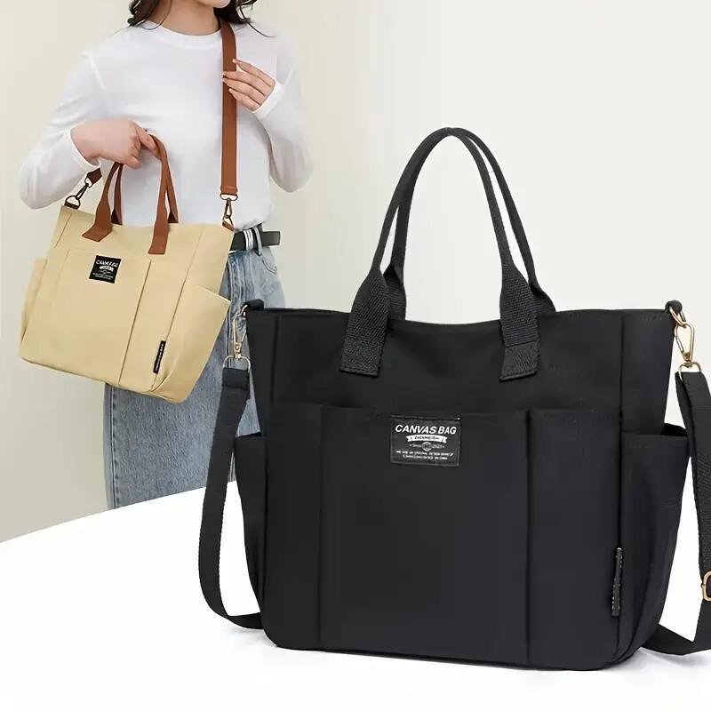 Multi Pocket Tote Bag For Women, Retro Canvas Shoulder Bag, Versatile Crossbody Bag For Daily Use.