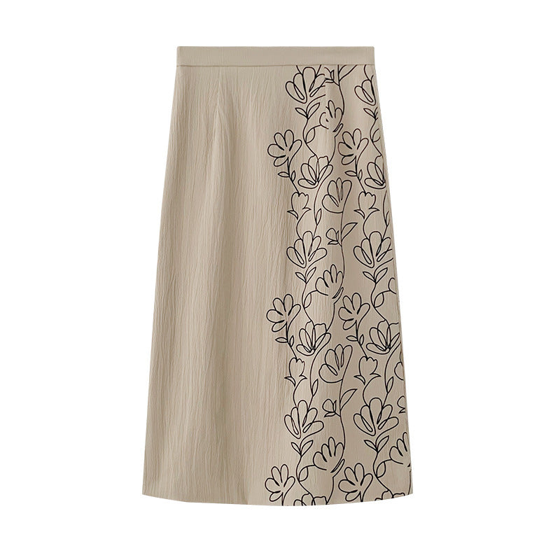 Spring Summer Sweet Flower Pattern Straight Skirt