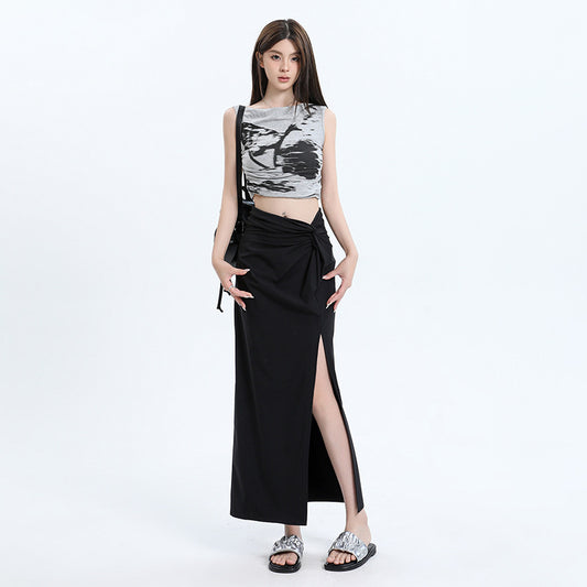 Summer New High Waist Slimming Slit Hemline At Hem Asymmetric Skirt