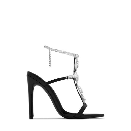 Fashionable Golden Rhinestone Gem Stiletto Sandals Toe High Heels.