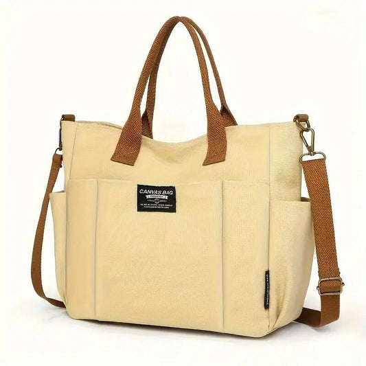 Multi Pocket Tote Bag For Women, Retro Canvas Shoulder Bag, Versatile Crossbody Bag For Daily Use.