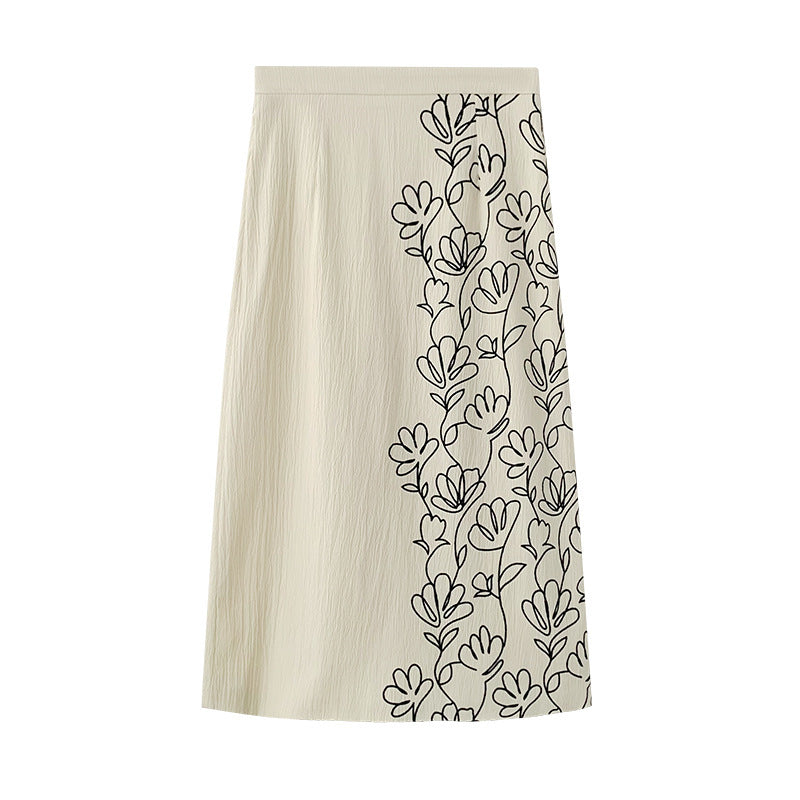 Spring Summer Sweet Flower Pattern Straight Skirt